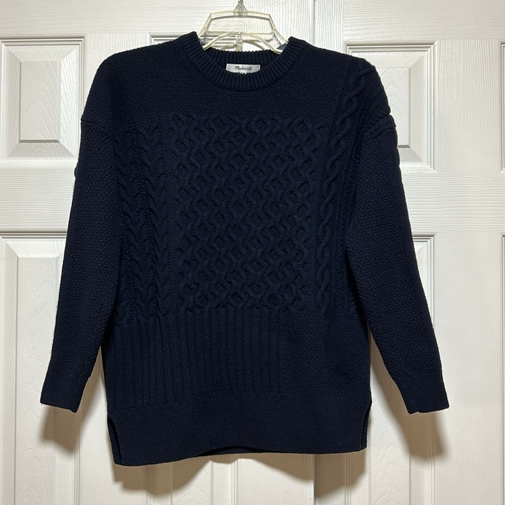 Madewell Patchwork Cableknit Tunic Navy Sweater -… - image 2